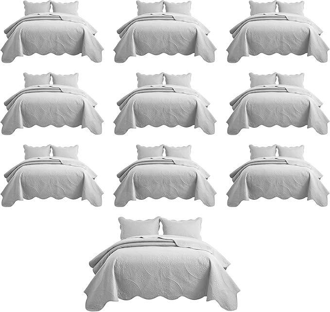 IR Imperial Rooms 10 Pack Twin Quilt Bedding Set (68" x 86") - Bulk Wholesale for Hotels, Guest Bedroom & Airbnbs - Lightweight Microfiber Reversible Floral Embossed Quilts Bedspreads (Silver)