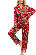 SWOMOG Womens Silk Satin Pajamas Set Long Sleeve Button Down Sleepwear 2 Piece Lounge Set Pj Set XS-3XL