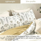 ALEISSEL White Botanical Cotton Comforter King Size - 3PC Lightweight Bedding Sets with Ultra-Soft Alternative Fill, Luxurious Pale Mustard Reversible Design (1 Comforter, 2 Pillowshams)