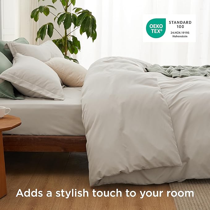 Bedsure Duvet Cover with Fitted Sheet Queen - Cooling Deep Pocket, Hotel Luxury Soft Double Brushed Bedding Set with Zipper Closure, 1 Duvet Cover, 1 Fitted Sheet, 2 Pillow Shams, NO Comforter, Linen