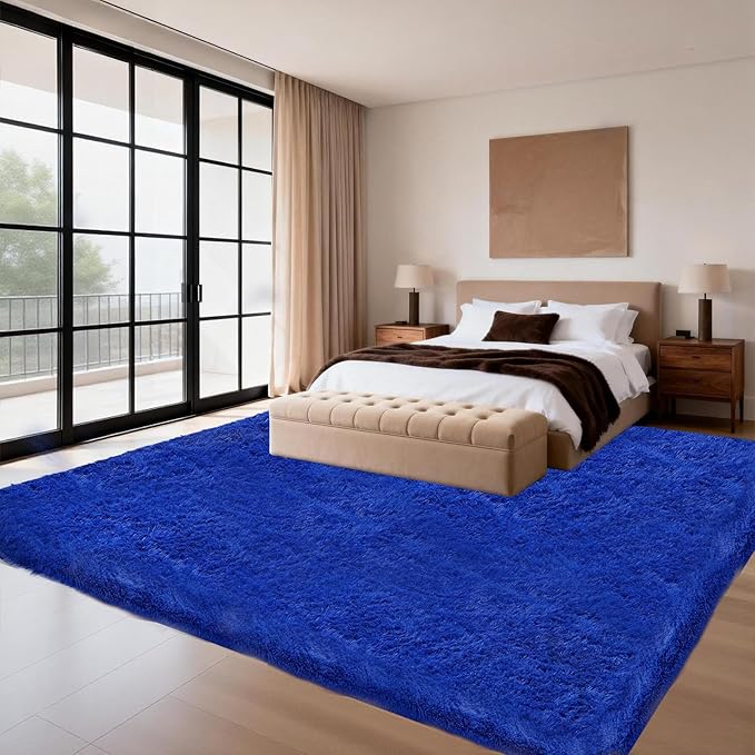 Area Rugs for Living Room Bedroom, Upgrade Non-Slip 4x6 ft Ultra Soft Fluffy Shaggy Bedside Rug, Indoor Floor Carpet for Kids Girls and Boys, Dorms, Nursery Rooms, Home Decor Aesthetic, Blue