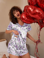 Ekouaer Silk Pajama for Women Short Sleeve Satin Pj Set Two Piece Soft Sleepwear Loungewear, S-XXL