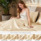 Love's cabin Satin Sheet Set, 3 Piece - Twin XL, Beige, Luxury Silky Soft Bed Linen with Deep Pockets