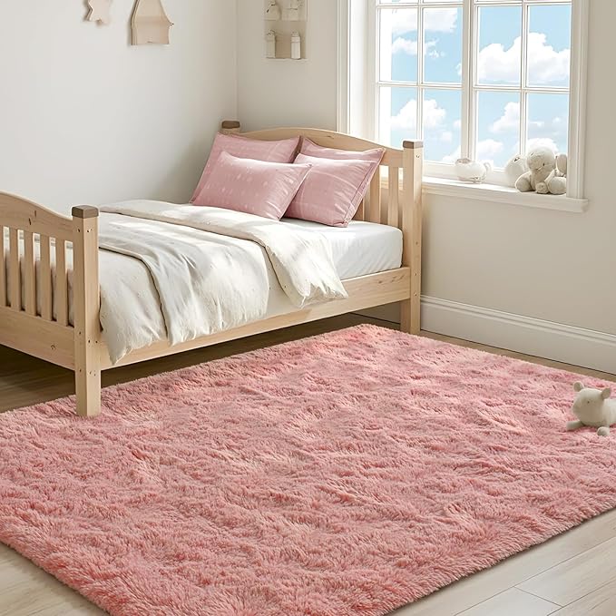 ISEAU Fluffy Rug Carpets Soft Shaggy Area Rugs Indoor Floor Mats for Kids Room Fuzzy Carpet Comfy Cute Nursery Mat Bedside Rug for Boys Girls Bedroom Living Room Home Decor, 3ft x 5ft,Blush