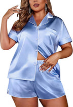 Ekouaer Womens Silk Satin Pajamas Set Short Sleeve Sleepwear Button Down Loungewear 2 Piece Pjs Shorts Set S-5X Plus Size