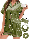 EPLAZA Silk Pajamas for Women Satin Pajamas Set 5 Pcs Long Sleeve Print Pattern Button Down Pjs Sleepwear Loungewear Set