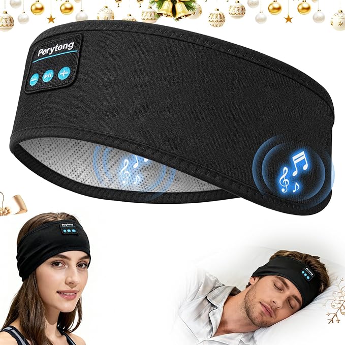 Perytong Sleep Headphones Bluetooth 5.4 Headband, Sleep Headband Headphones for Side Sleepers, Built-in HD Stereo Speakers & Long-Lasting Time Battery, Sports Headband Music Earphones for Nap