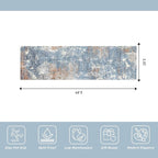 2x6 Non-Slip Washable Kitchen Runner Rug – Modern Abstract Carpet Runner for Hallway Bedroom Bathroom Laundry Room Entryway – Low-Pile Thin Rubber Backed（Blue Rust,2x6）