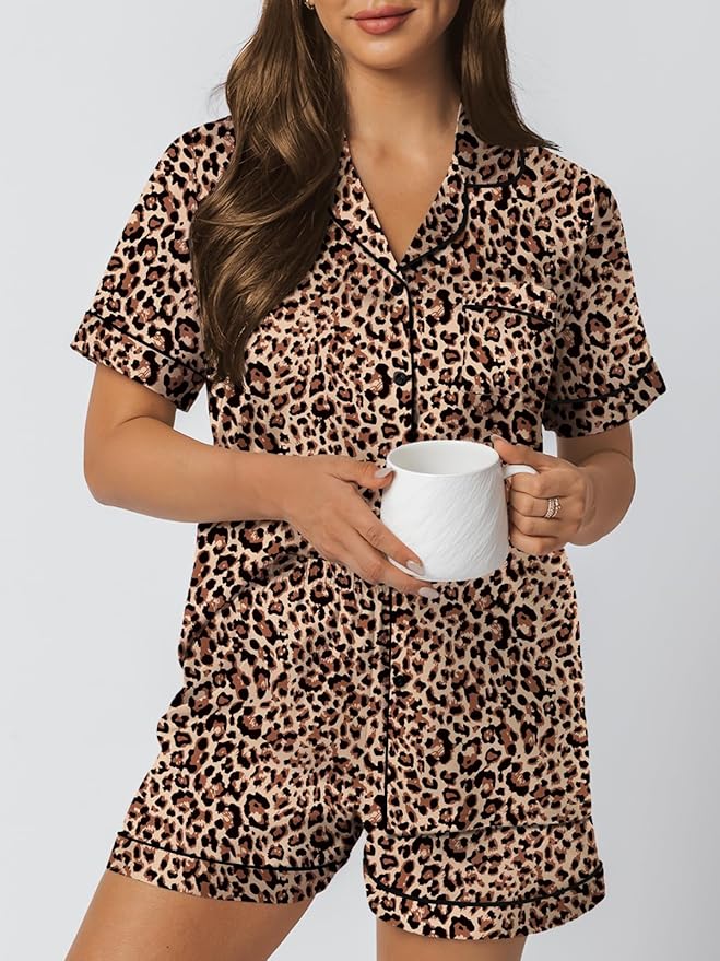 LILLUSORY Silk Satin Pajama Set for Women 2 Piece Lounge Pjs Winter Matching Summer Sleepwear Button Down Shirt Shorts