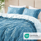 Love's cabin Mineral Blue Full Comforter Set - Full Size Comforter Set, 3 Pieces Cute Floral Bedding Sets for All Seasons,1 Soft Reversible Botanical Flowers Comforter and 2 Pillow Shams