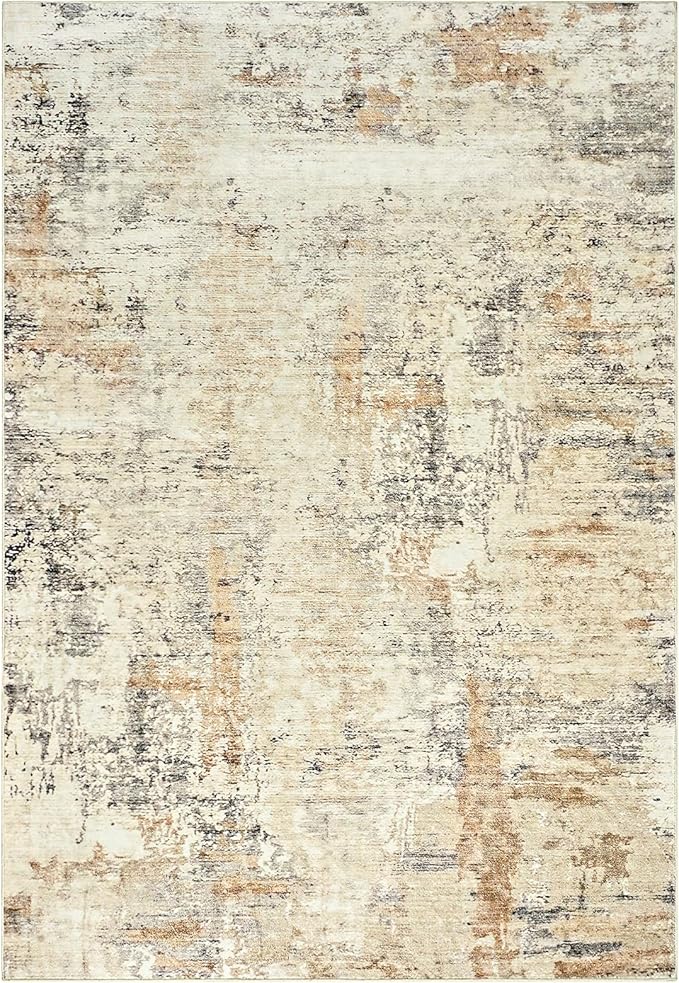 CRYPTOLITE Area Rugs 8x10 Rug for Living Room Abstract Washable Rug with Non-Slip Backing Low Pile Area Rug for Bedroom, Dining Room, Khaki