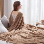 NEWCOSPLAY Super Soft King Blanket Taupe Premium Silky Flannel Fleece 3D Checkered Lightweight Bed Blanket All Season Use (Taupe Checkered, King(90"x110"))