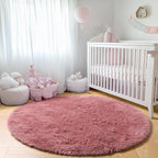 ONASAR Blush Round Area Rugs 4ft for Bedroom Living Room, Fluffy Circle Rug for Kids Girls Boys Teen, Soft Plush Shaggy Carpet for Nursery Dorm Classroom Playroom Home Decor Aesthetic