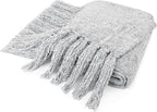 PAVILIA Light Gray Chenille Throw Blanket for Couch, Sofa Bed - Soft Knit Woven with Tassel, Decorative for Chair Living Room - Light Grey 50x60