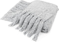 PAVILIA Light Gray Chenille Throw Blanket for Couch, Twin Size Bed, Sofa - Soft Knit Woven With Tassel, Decorative Textured for Living Room, Light Grey 60x80
