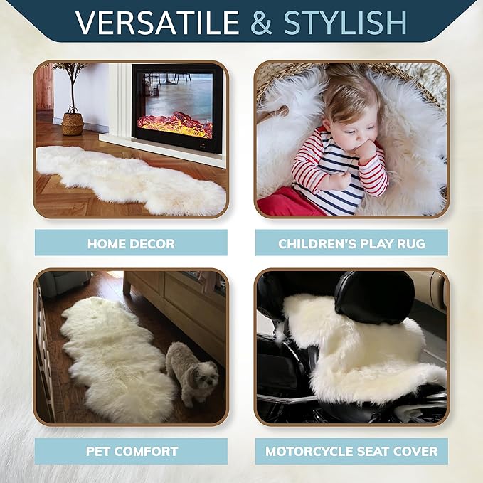 WaySoft New Zealand Sheepskin Area Rug – Genuine Fluffy Wool, Multiple Sizes, Bedroom or Living Room Decor(4ft x 6ft,Ivory)