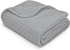 Comfy Cubs Muslin Baby Blanket - Soft, Lightweight, 6-Layer Cotton Swaddle Blankets for Newborns, Infants & Toddlers - 40" x 40" Large, Breathable & Versatile for Sleeping & Tummy Time - Heather Blue