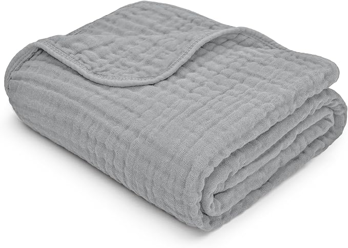 Comfy Cubs Muslin Baby Blanket - Soft, Lightweight, 6-Layer Cotton Swaddle Blankets for Newborns, Infants & Toddlers - 40" x 40" Large, Breathable & Versatile for Sleeping & Tummy Time - Heather Blue