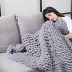 Wttfc Chunky Knit Throw Blanket, Handmade Soft Chenille Yarn Throw Blanket, Thick Cable Knitted Blankets, Large Rope Knot Crochet Blankets for Couch Sofa Bed Home Decor,White Gray,150x150cm
