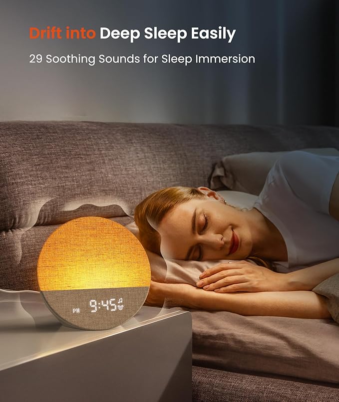 Dreamegg Sunrise 1 - Sunrise Alarm Clock, Sound Machine for Sleep, Customizable Sleep Routines, Dimmable Night Light, 29 Soothing Sounds, White Noise Machine, Wake Up Light for Bedrooms, Adults, Kids