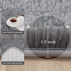 Grey Runner Area Rugs for Bedroom Living Room, 2x6 Feet Fluffy Bedside Rugs, Soft Shaggy Carpet Rug for Kids Room Nursery, Furry Cute Rugs for Girls Boys Dorm Room Home Decor