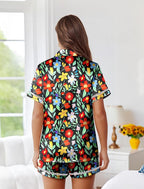 Ekouaer Womens Silk Pajama Sets Button Up Satin Pjs Short Sleeve 2 Piece Pj Sets Cute Lounge Sets with Chest Pocket