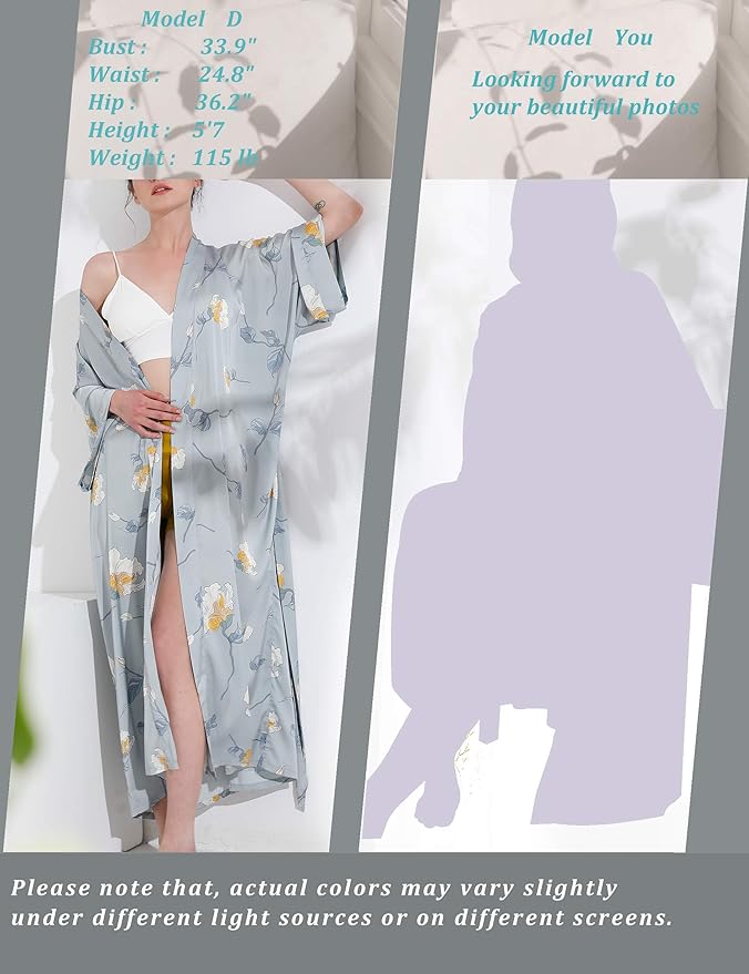 Aensso Long Soft Lightweight Silky Kimonos Robes for Women, Luxury Japanese Floral Womens Kimono Robe
