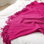 Homiest Decorative Knitted Throw with Fringe, Lightweight Acrylic Knit Blanket, Soft & Cozy Tassel for Couch Sofa Bed (Dark Pink, 50 x 60 Inch)