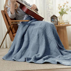 Amélie Home Knit Throw Blanket, Soft Chenille Cozy Breathable Checkered Chunky Decorative Blanket for Couch, Bed & Sofa, French-Inspired Lightweight Warm Gift for Women, Washed Blue, 50"x60"