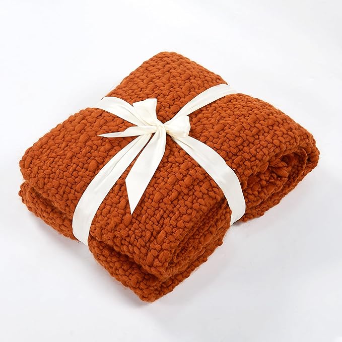 Home Soft Things Chunky Knit Basket Weave Throw Blanket 50"x60" - Boho Soft Microfiber with Braided Tassels - All Season Cozy Decorative Throw for Couch, Sofa, Bed, Indoor & Outdoor - Rust