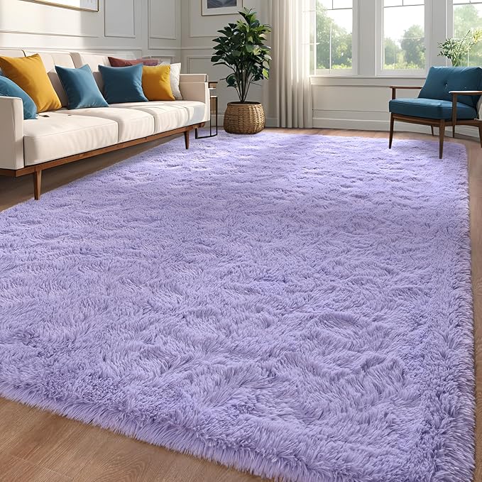 Purple Area Rug 8x10 Large Rugs for Living Room Bedroom, Fluffy Soft Rug Modern Carpets for Kids Room, Non-Skid Rectangular Indoor Rug for Girls Boys Playroom Nursery Room Home Decor