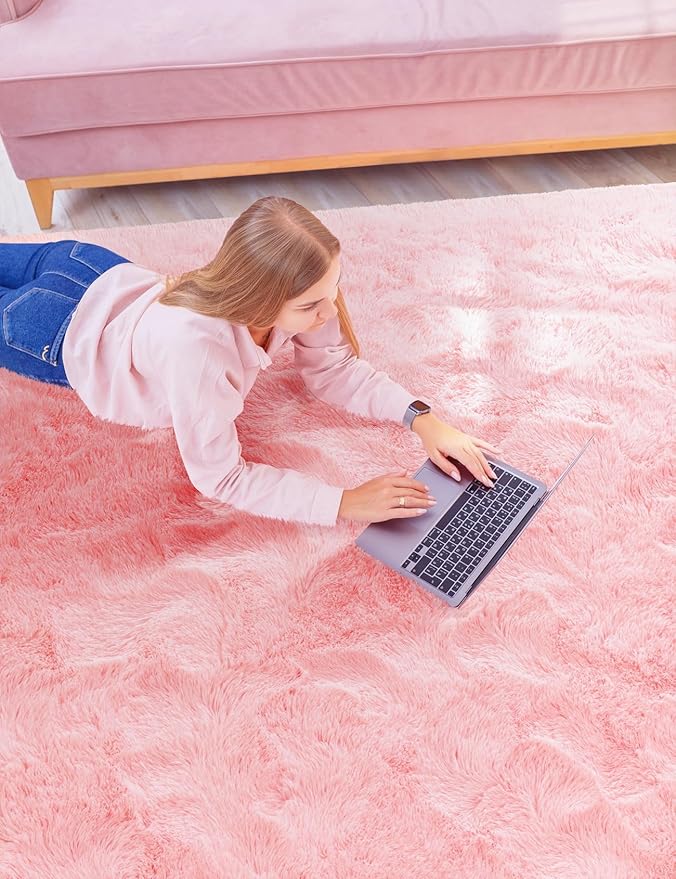Macgace Light Pink Rugs for Bedroom Girls, 3x5 Shag Rug Fluffy Area Rugs with Non-Slip Backing for Living Room, Fuzzy Plush Carpet Washable Rug Cute Home Decor Aesthetic for Nursery Dorm Office