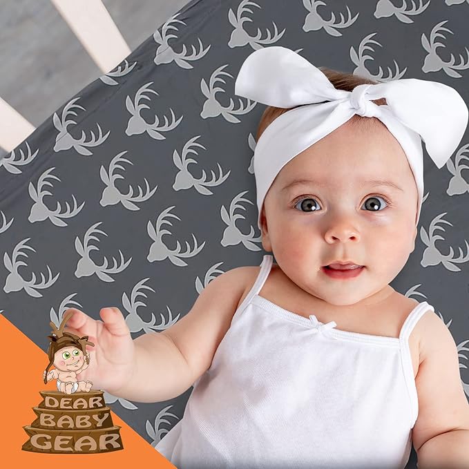 Dear Baby Gear - Reversible Baby Blankets - Soft Nursery Blanket for Newborn - Toddler Blankey - Throw Blanket for Boys & Girls - Infant Blankets - 40x30 (Antlers Grey - Mint)