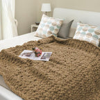Chunky Knit Blanket Throw, 60x80inch Soft Chenille Yarn Throw, Handmade Warm Thick Cable Knit Crochet Blanket, Large Rope Knot Throw Blanket for Couch Bed Sofa,Dark Khaki