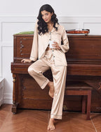 Ekouaer Women's Classic Button Down Long Satin Silk Pajama Set