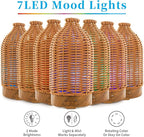 VICTORIA AROMA Essential Oil Diffuser - Multifunction Aromatherapy Diffuser 7 LED Color Changing Light 100ML Rattan Diffuser Easy to Clean Suitable for Home,Office (Tan)