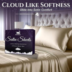 SLEEP SANCTUARY Satin Sheets Twin Size – 3 Piece Luxury Silky Bed Set, Softer Than Silk, 15" Deep Pocket, Cooling & Wrinkle-Free, Moisture-Wicking & Breathable for Hair & Skin (Ivory)