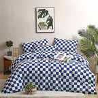 CLOTHKNOW Blue White Plaid Full Size Comforter Set Grid Bedding Comforter Sets Soft Blue Comforter with 2 x Pillow Cases