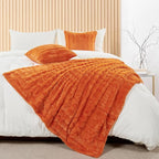 Striped Throw Blanket and Pillow Covers Set (No Inserts) for Couch and Bed, Plush Warm Lightweight Fuzzy Faux Fur Blanket for All Seasons (50" x 60", Burnt Orange)