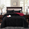 HIG 3pc Down Alternative Comforter Set - All Season Reversible Comforter with Two Shams - Quilted Duvet Insert with Corner Tabs - Box Stitched - Super Soft, Fluffy (Full, Black)