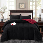 HIG 3pc Down Alternative Comforter Set - All Season Reversible Comforter with Two Shams - Quilted Duvet Insert with Corner Tabs - Box Stitched - Super Soft, Fluffy (Full, Black)