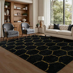 Fluffy 4x6 Area Rugs for Bedroom Living Room,Thick Shag Throw Floor Carpet,Soft Shaggy Bedside Non-Slip Rug Black Gold