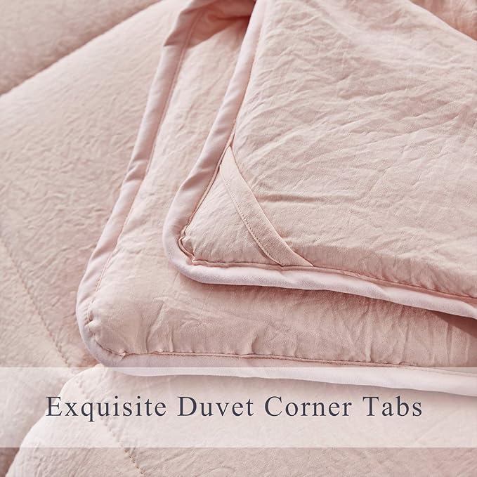 HIG 3pc Prewashed All Season Down Alternative Comforter Duvet Insert -Quilted Comforter with Corner Tabs -Box Stitched -250GSM Fiberfill Chic Farmhouse Style Bedding(Twin,Peach Pink)