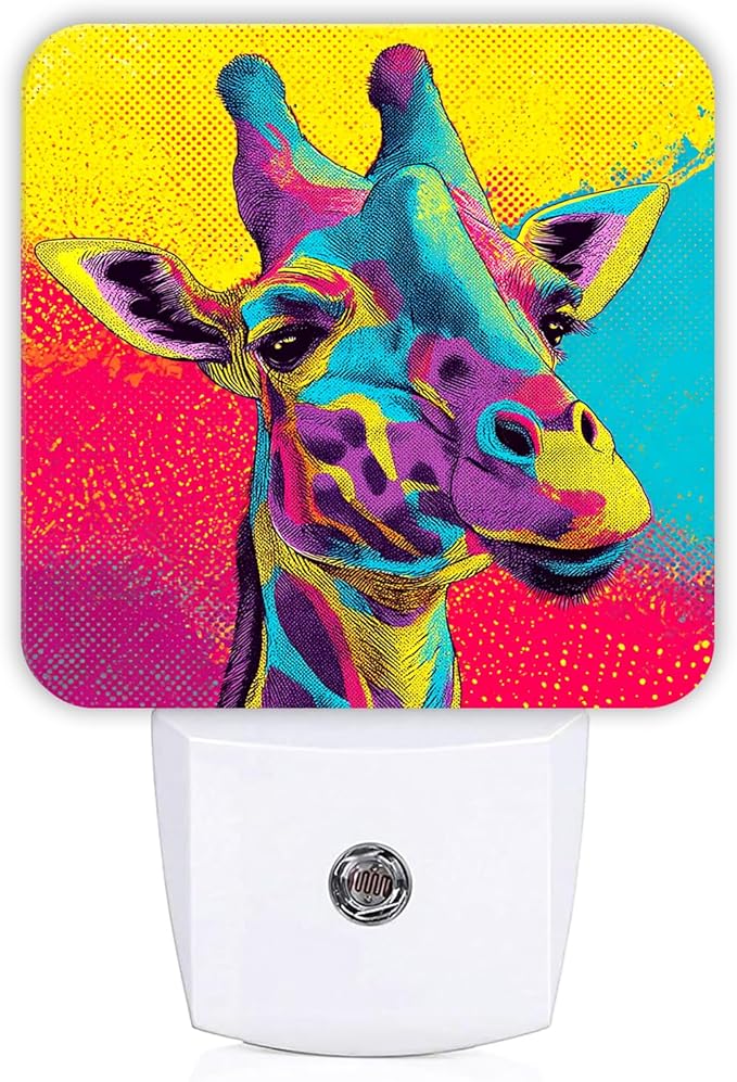 Giraffe Night Lights Plug Into Wall, Modern Playful Colorful Patterns Abstract Shapes None Peach Smart Outlet Plug in Led Night Light Lamp for Living Room Family Room Bedroom Decor 1pcs
