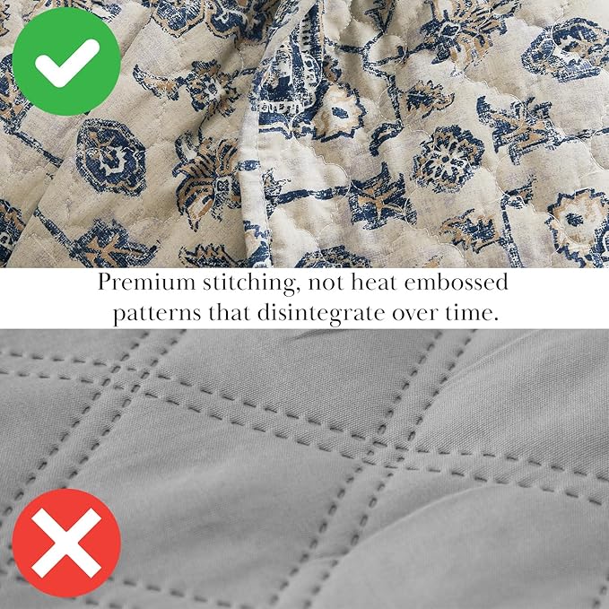 Southshore Fine Living, Inc. Persia Collection Oversized Queen Quilt Bedding Set, 3-Piece Lightweight Coverlet and 2 Matching Shams, Persian Rug Inspired Print, Quilt Full Size Bed Set, Indigo