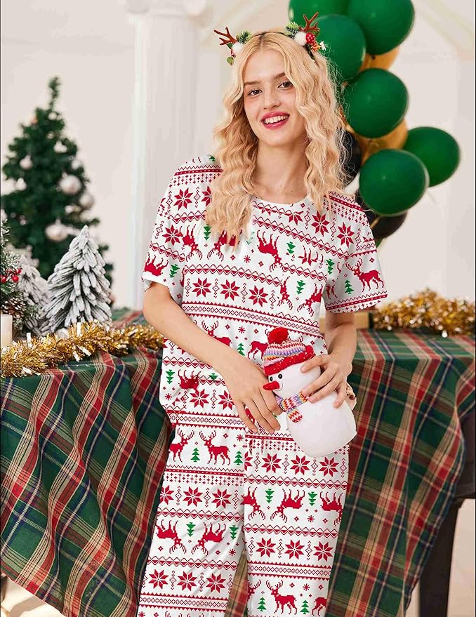 Ekouaer Womens Satin Silky Pajama Set Short Sleeve Shirt with Long Pajama Pant Set Soft PJ Loungewear