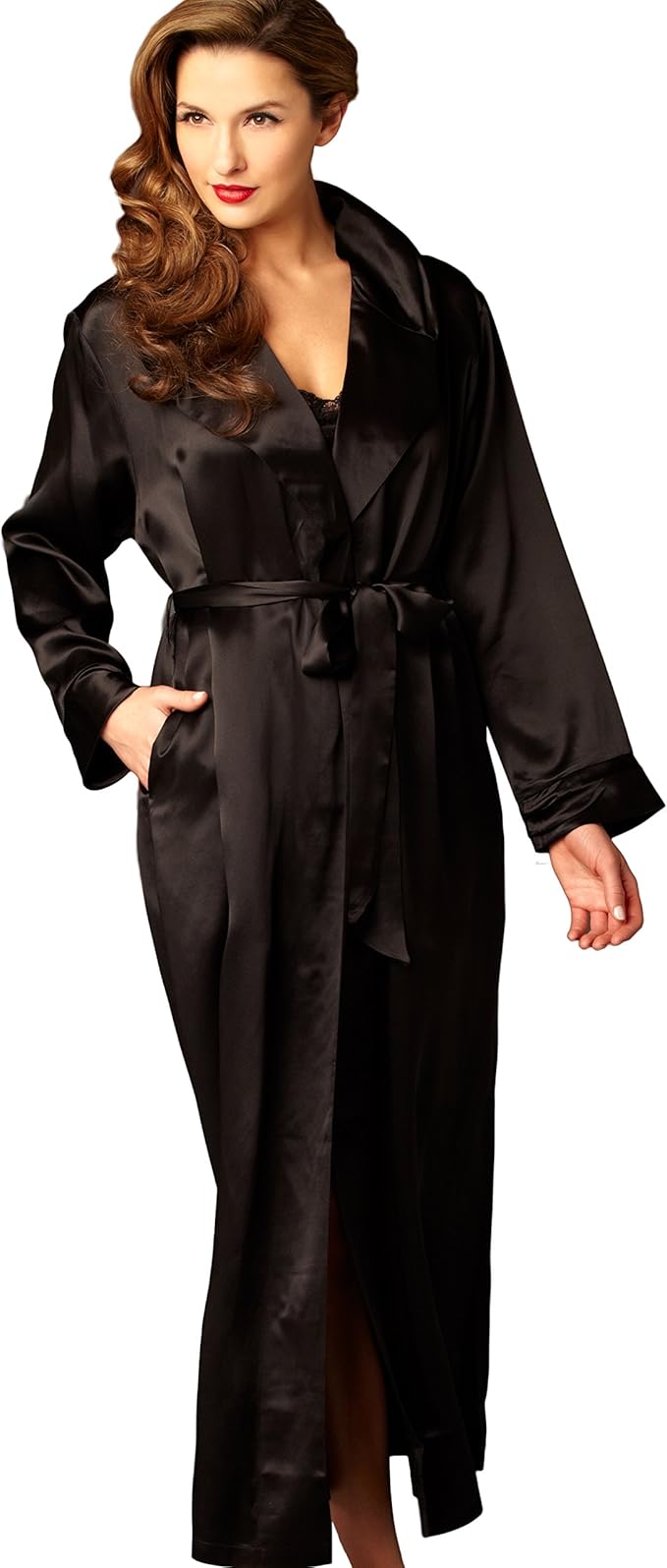 Julianna Rae Women's Silk Robe, Wide Shawl Collar, Gentle Pleats, Ariadne