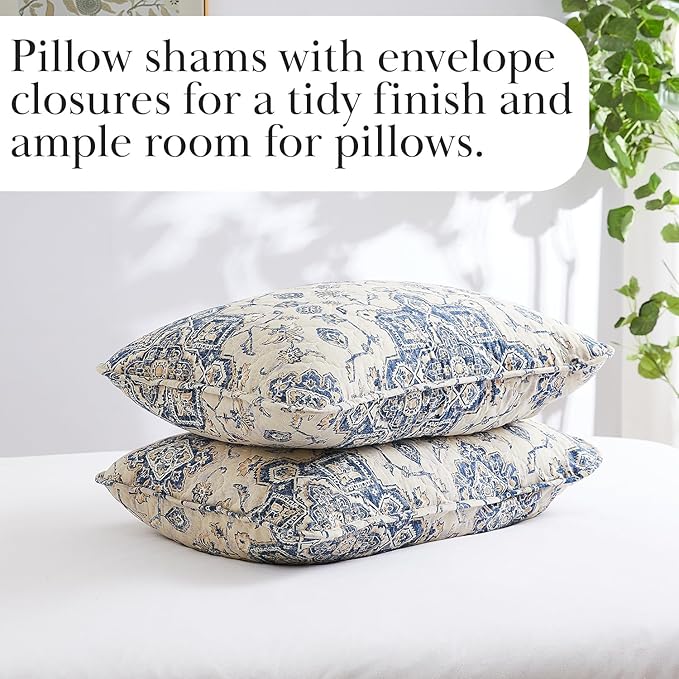 Southshore Fine Living, Inc. Persia Collection Oversized King Quilt, 3-Piece Bedding Set with Lightweight Coverlet and 2 Matching Shams, Persian Rug Style Print, California King Bed Spread, Indigo