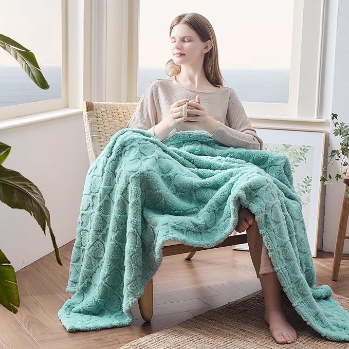 NEWCOSPLAY Super Soft Twin Blanket Sage Green Love Premium Silky Flannel Fleece 3D Heart Checkered Lightweight Bed Blanket All Season Use (Sage Green Love, Twin(60"x80"))