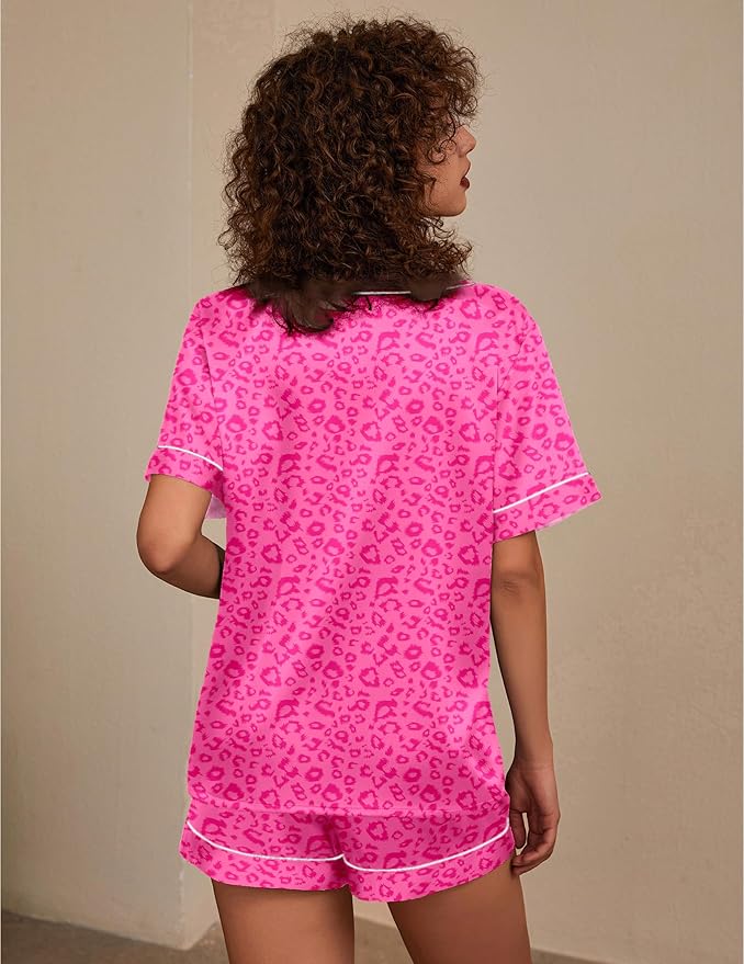 Ekouaer Silk Pajama for Women Short Sleeve Satin Pj Set Two Piece Soft Sleepwear Loungewear, S-XXL